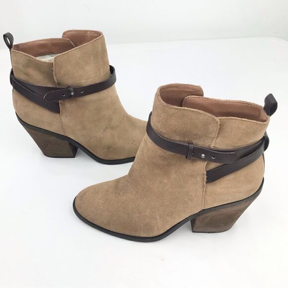 Lucky Brand LP-ECLINE Brown Suede Leather 3” Block Heel Strap Ankle Boot - Picture 1 of 16